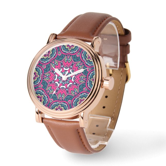 Red Scrapbook Pattern Vintage Watch  (Angle)