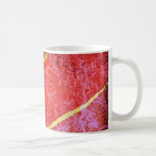 Red scratched background with yellow stripes coffee mug