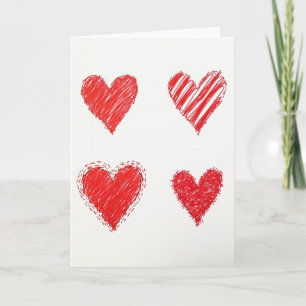 Red Scribble Hearts Card