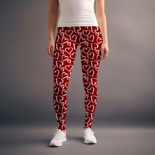 Red Scribbled Hearts Pattern Leggings