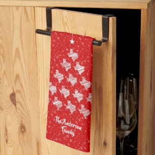 Red Scribbled Texas Christmas Tree Kitchen Towel