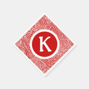 Red Scribbleprint Initial Napkin
