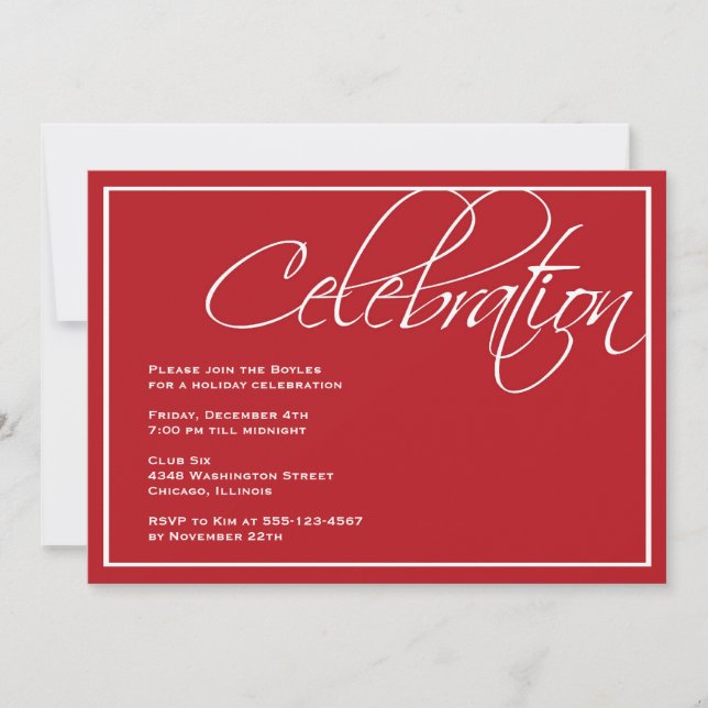 Red script Christmas celebration party invitation (Front)