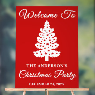 Red Script Christmas Holiday Party Welcome Acrylic Sign