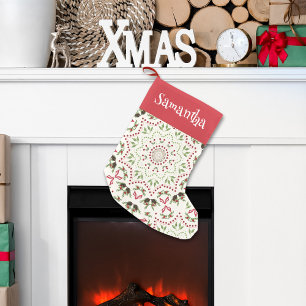 Red Script Christmas Pattern Personalized  Small Christmas Stocking