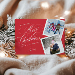 Red Script Christmas Photo Card 2 Picture Collage