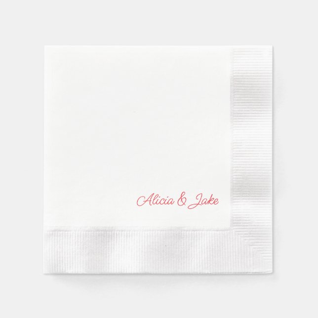 Red Script Couple Names Personalized Wedding Napkin (Front)