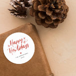 Red Script Happy Howlidays Pet Christmas Classic Round Sticker<br><div class="desc">Spread holiday joy with our Sticker. Featuring "Happy Howlidays" in festive red handwritten script,  accompanied by stars and dots,  it's a versatile addition to gifts and cards. Personalize it with your family name in elegant minimalist typography.</div>