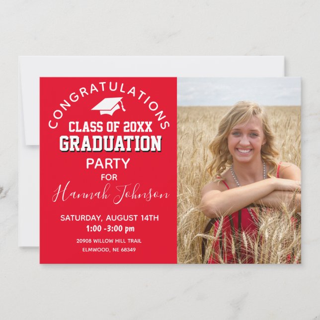 Red Script High School Class 2021 Graduation Announcement (Front)