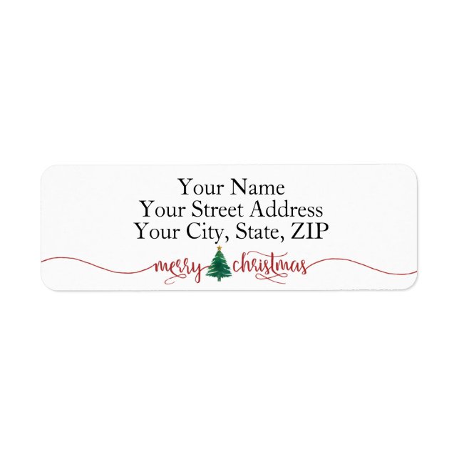 Red Script Merry Christmas & Green Watercolor Tree (Front)