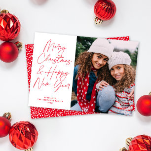 Red Script Merry Christmas & Happy New Year Photo Holiday Card