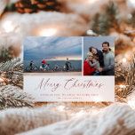 Red Script Merry Christmas Photo Card<br><div class="desc">Festive Modern Minimalist,  red calligraphy script "Merry Christmas" with solid red backing,  2 photo Christmas card.</div>