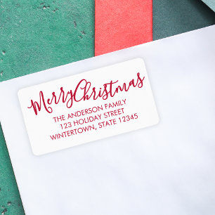 Red Script Merry Christmas Return Address Label