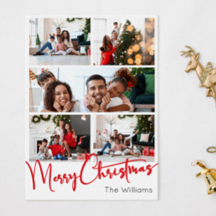 Red Script Merry Christmas Vertical 8 Photo Holiday Card