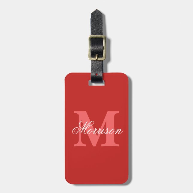Red  Script Monogram Luggage Tag (Front Vertical)