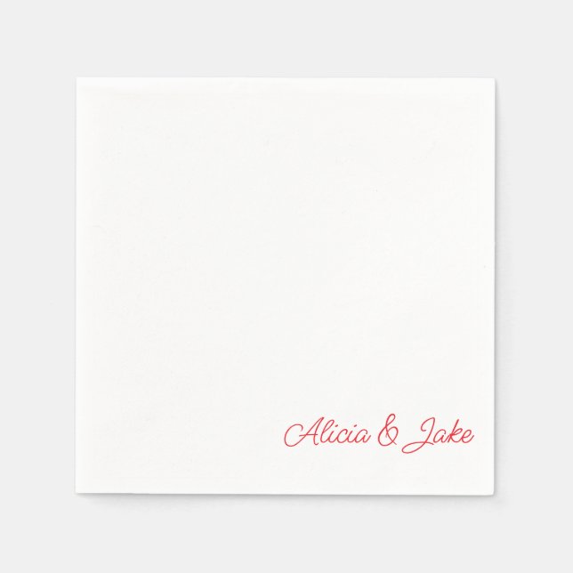 Red Script Names Personalized Wedding Napkin (Front)
