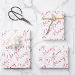 Red script typography Christmas holiday Wrapping Paper Sheet<br><div class="desc">Red script typography Christmas holiday Wrapping Paper Sheets. It features the text "Merry Christmas" in red on white.</div>