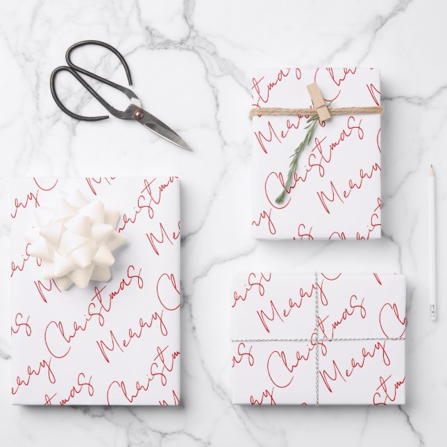 Red script typography Christmas holiday Wrapping Paper Sheet (Front)