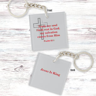 Red Scripture and Minimal Grey Cross Keychain