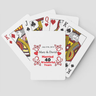Red Scroll & Hearts Names & Date 40 Yr Anniversary Playing Cards