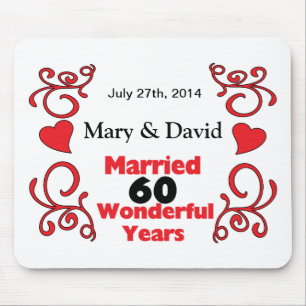 Red Scroll & Hearts Names & Date 60 Yr Anniversary Mouse Pad