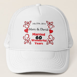 Red Scroll & Hearts Names & Date 60 Yr Anniversary Trucker Hat