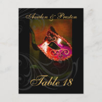 Red Scroll Masquerade Table Placecard