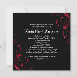 Red Scroll Moderne Goth Mariage Invitations
