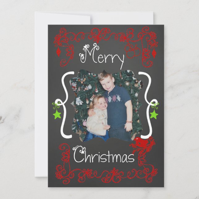 Red Scrolls Customized Photo Holiday Card (Front)