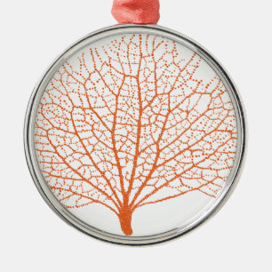 red sea fan coral silhouette metal ornament