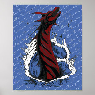 Red Sea Monster Serpent Ocean Waves Poster