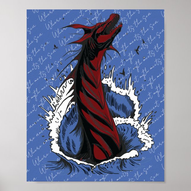 Red Sea Monster Serpent Ocean Waves Poster (Front)