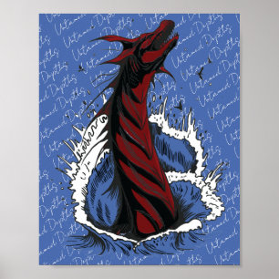 Red Sea Monster Serpent Ocean Waves Poster