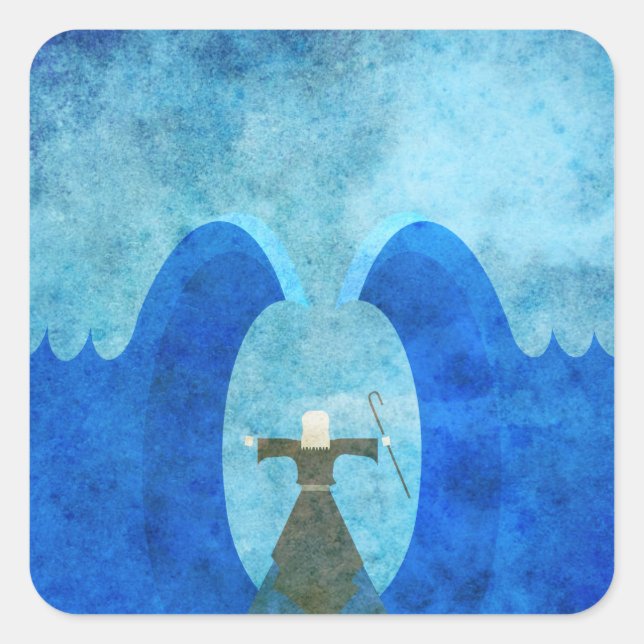 red sea parting by Moses - christian art  Square Sticker (Front)