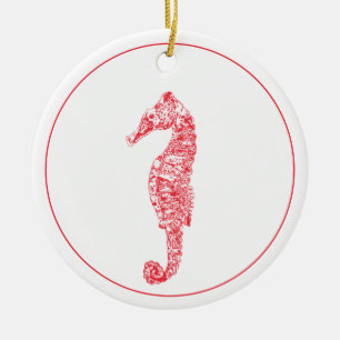 Red seahorse animal illustration sea life minimal ceramic ornament