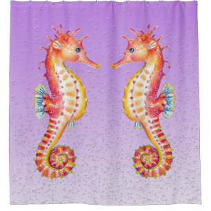 Red Seahorse Purple Bubbles