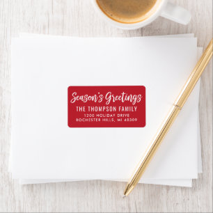 Red Season's Greetings Script Return Address Label