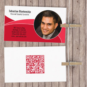 Red Security Professional Custom Photo QR Code Business Card