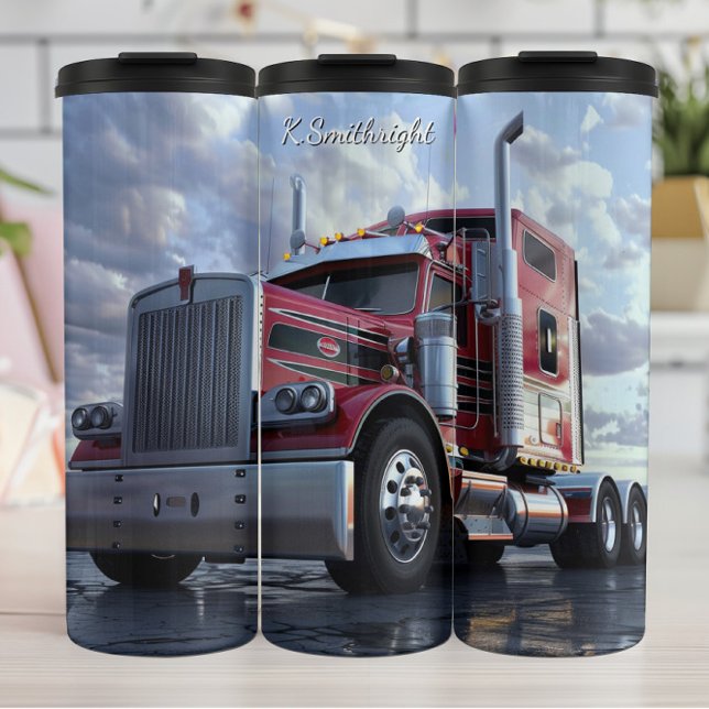 Red Semi Truck Cloudy Day Thermal Tumbler (Creator Uploaded)