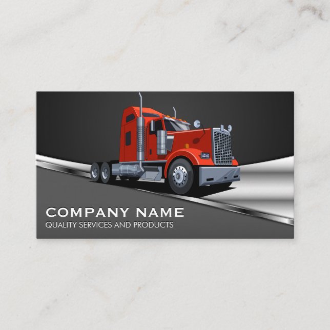 Red Semi Truck Logo | Metallic Business Card (Front)