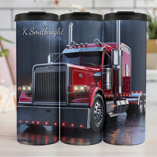 Red Semi Truck Night Reflections Thermal Tumbler (Creator Uploaded)