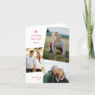 Red Sending Cheerful Vibes Three Photo Folded Card