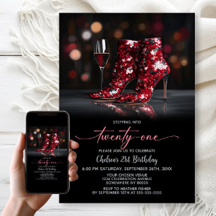 Red Sequin Boots 21st Birthday Party Invitation