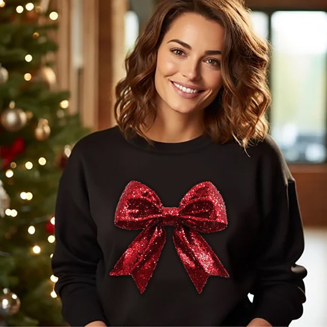 Red Sequine Christmas Bow Sweatshirt (Creator Uploaded)