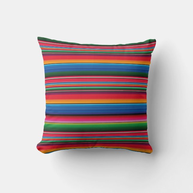 Red Serape Saltillo Traditional Mex Cojin Cover Throw Pillow (Front)