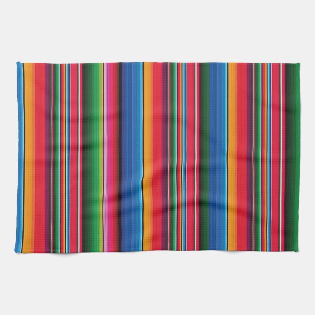 Red Serape Saltillo traditional mexican blanket Kitchen Towel (Horizontal)