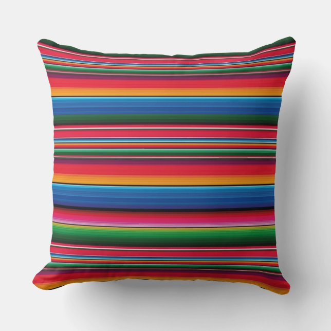 Red serape traditional mexican blanket throw pillow (Front)