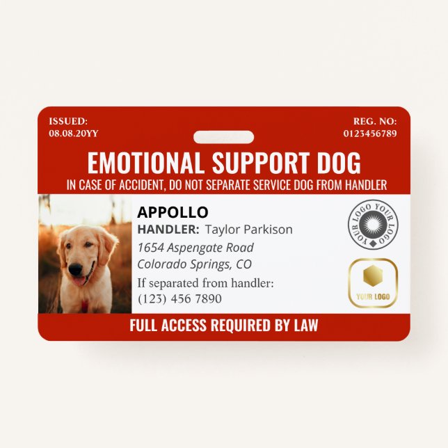 Red Service Dog 2 Logo & Photo ID Badge (Front)