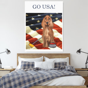 RED SETTER CURLING CANVAS PRINT
