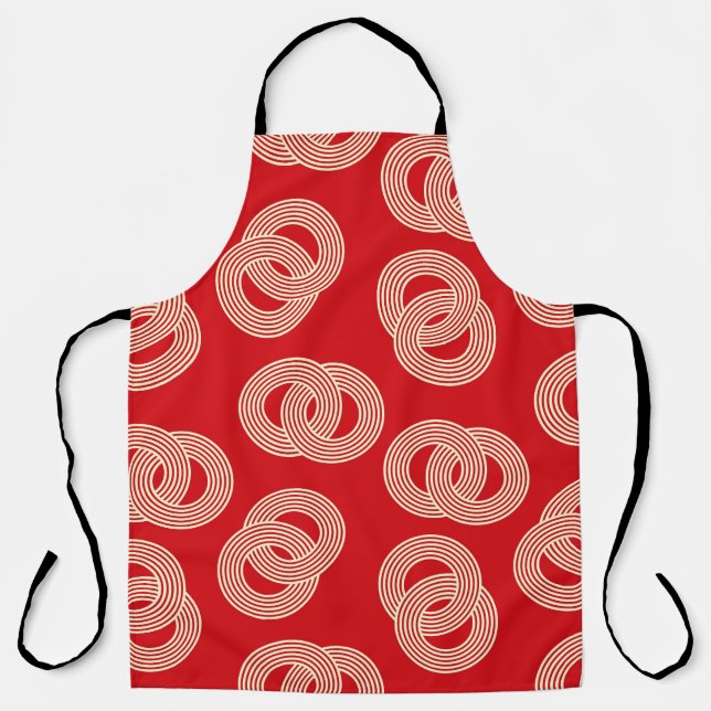 Red shades, interlocked striped rings pattern. apron (Front)